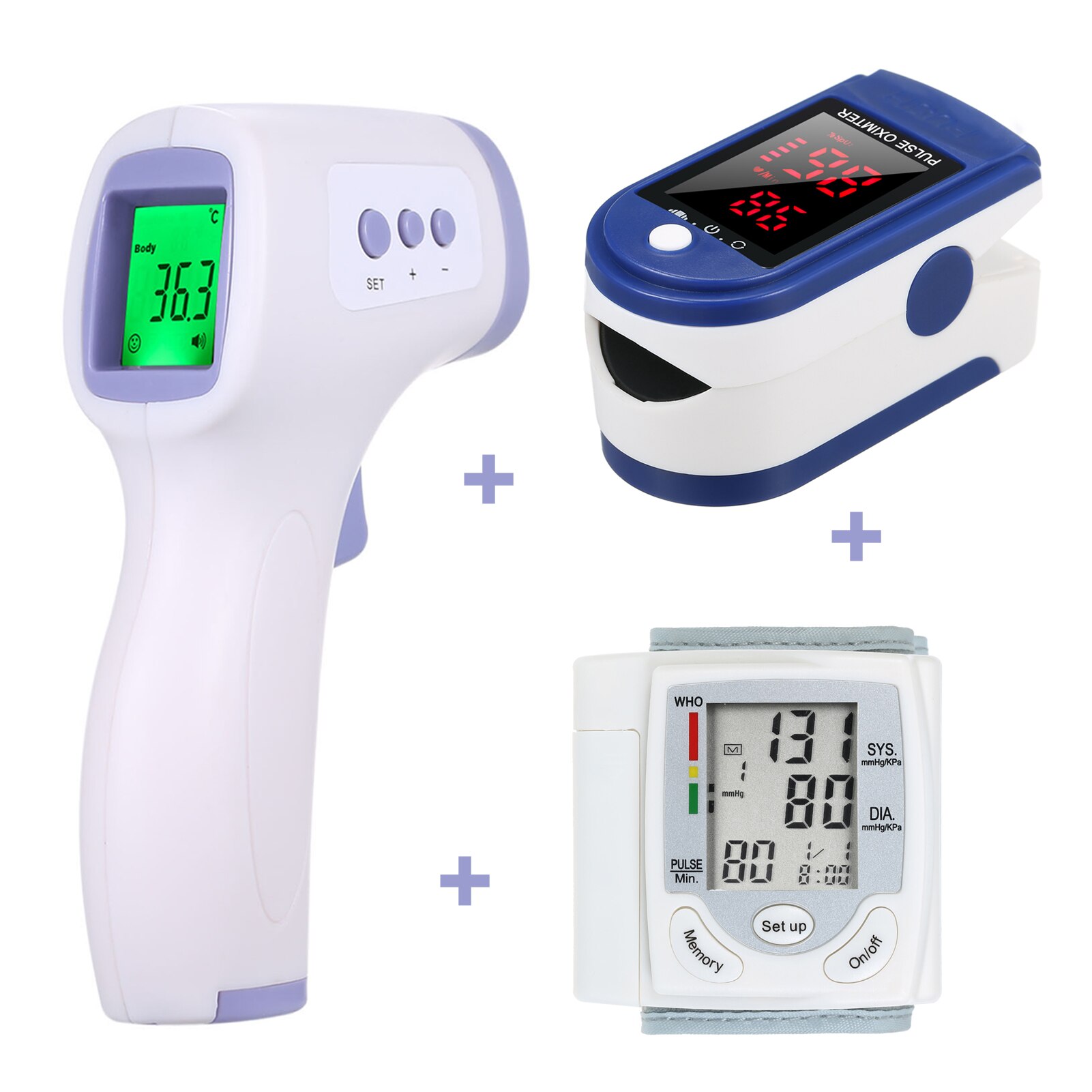 Wrist Blood Pressure Monitor LCD Display Tonometer + Finger Oximetry spo2 Finger Clip Heart Rate Monitor + Digital Thermometer: 03