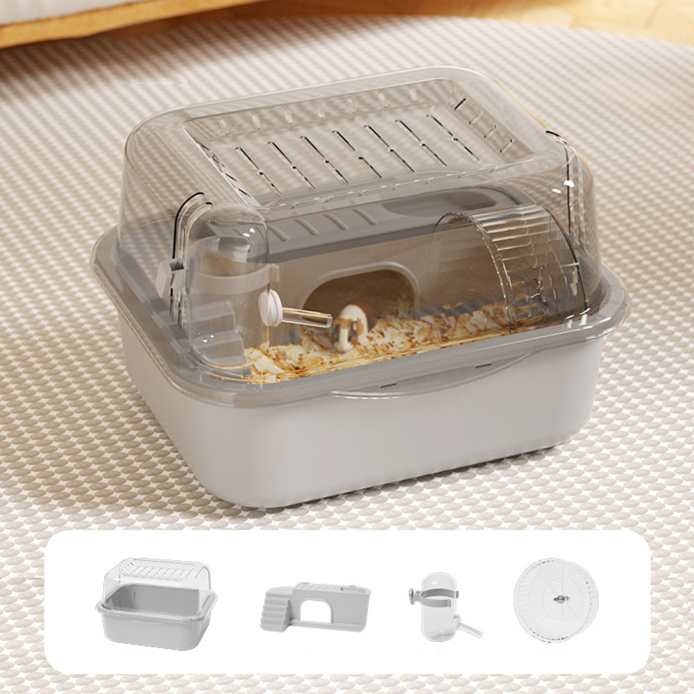 Hamster Cage with Water Bottle - Small Animal Habitat for Mice, Guinea Pigs - Plastic: GRAY