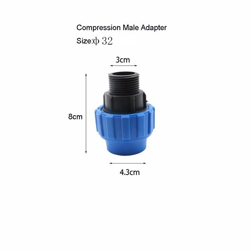 1pc HDPE Compression Male Adapter Plastic PP Coupler Coupling Irrigation Pipe Quick Connector Fitting Flexible Joint: 32mm