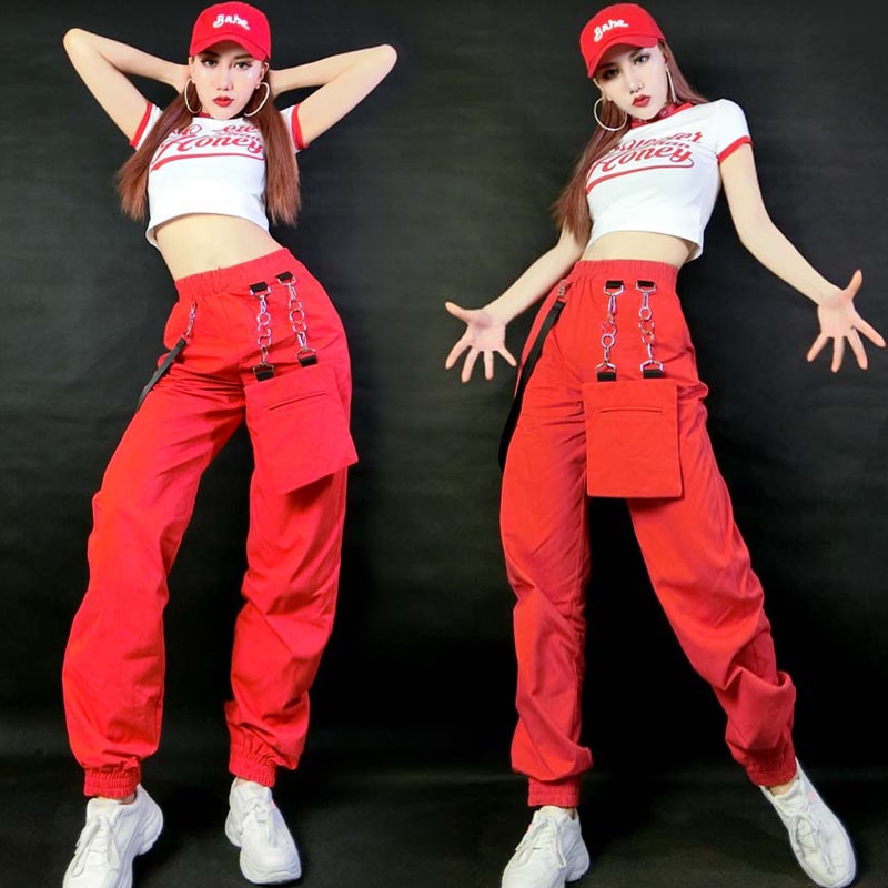 Costumes Hip Hop pour femmes, pantalon rouge à la , tenue de danse de rue, vêtements de Jazz, vêtements de Performance sur scène pour adultes, DNV12680