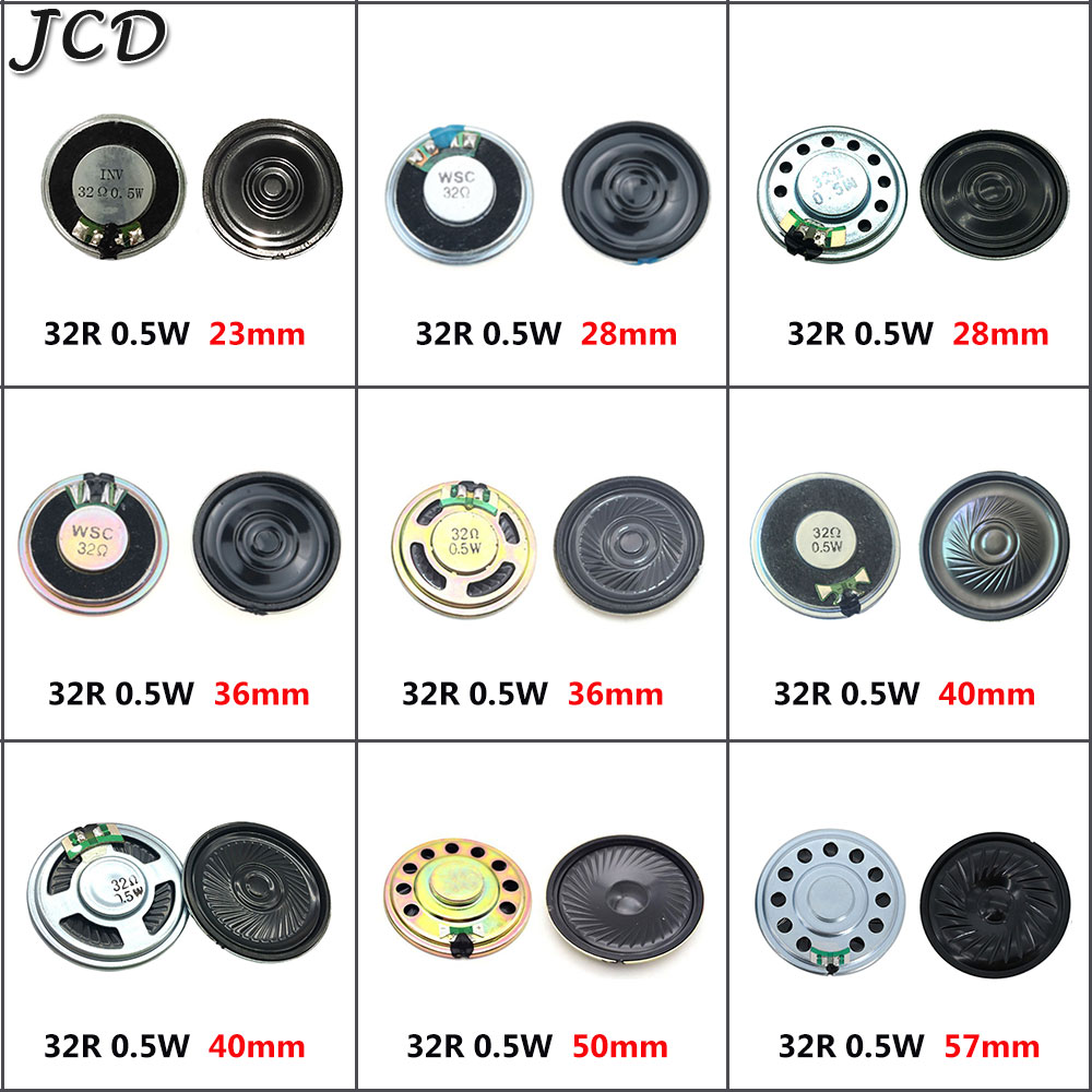 JCD 1pcs Ultra-thin speaker 32 ohms 0.5 watt 32R 0.5W speaker Diameter 23mm 28mm 36mm 40mm 50mm 57mm Loudspeaker