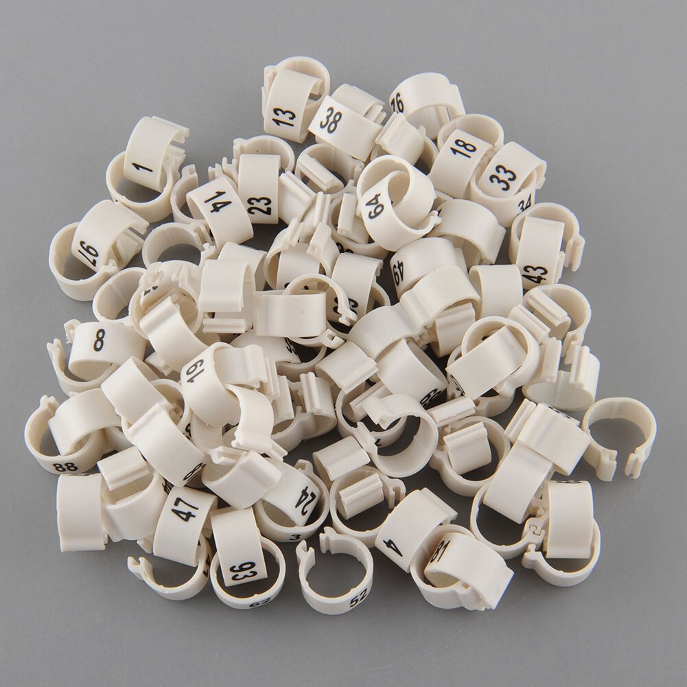 100Pcs Poultry Leg Bands Bird Pigeon Parrot Duck Hen Rings Clip 1-100 Numbered 10.5mm Poultry Leg Bands Leg Rings 10 Colors Pet