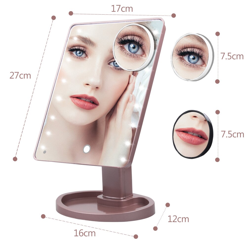 LED Touch Screen Makeup Mirror Vanity Mirror With 16 LED Lights Health Beauty Adjustable Countertop 180 Rotating 22