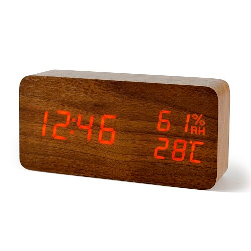 Suncree Wood Wooden LED Alarm Clock,Despertador Temperature Humidity Electronic Desktop Table Digital Clocks: brown red