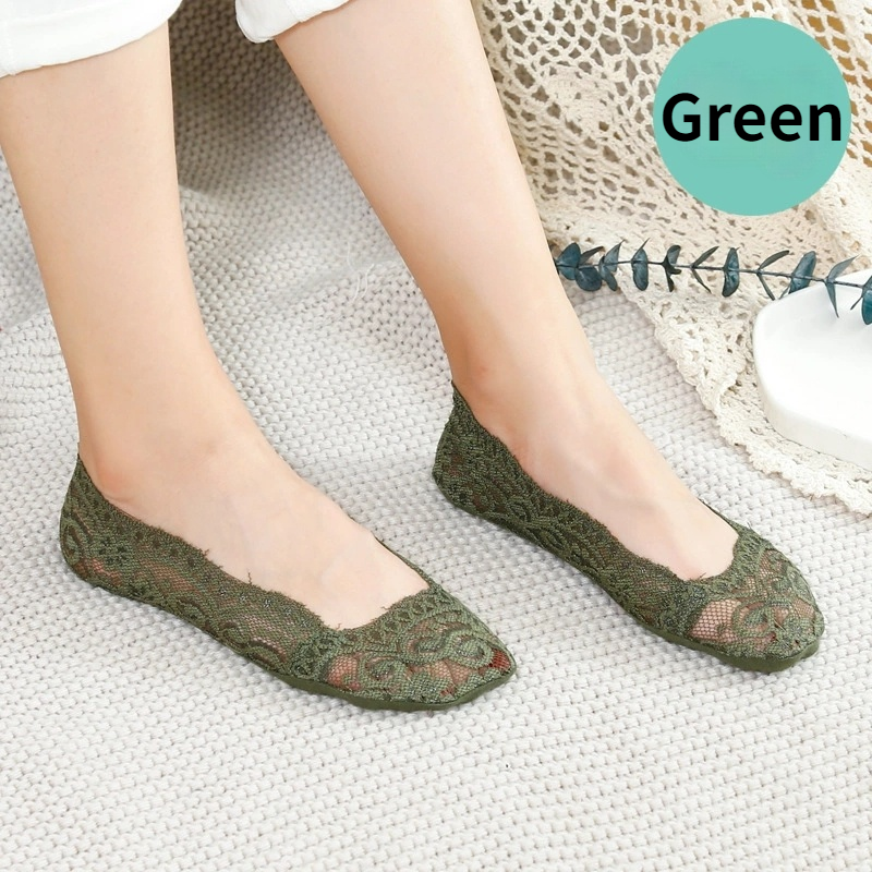 Calcetines invisibles de algodón antideslizantes para mujer, medias tobilleras de encaje, calcetines invisibles para mujeres y niñas, antideslizantes, 5 pares: 6