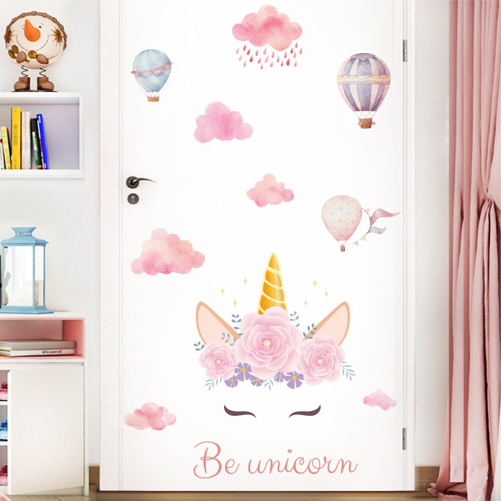 Unicorn väggdekaler, enhörning väggklistermärke dekor med hjärta blomma födelsedag jul pojkar flickor barn sovrum dekor barnkammare