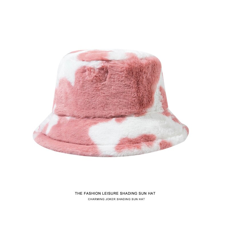 Winter Autumn Thick Warm Soft Lamb Wool Women Bucket Hat Solid Color Female Ladies Flat Top Hat Beanie Bonnet: style 3 pink