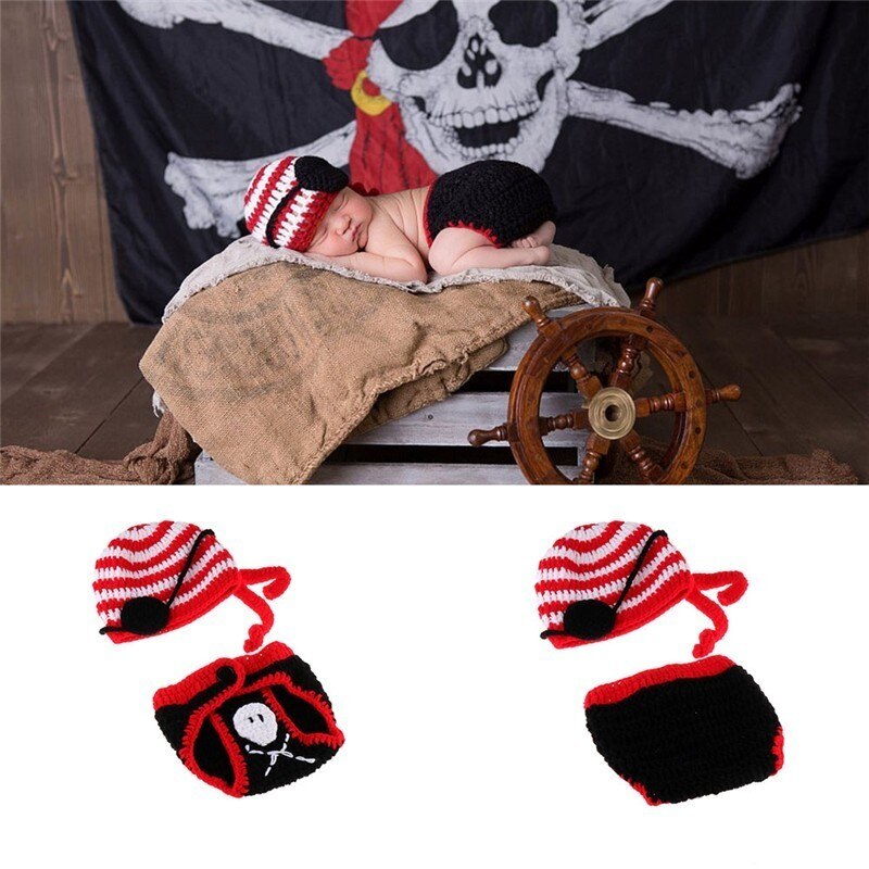 Moeble-vêtements Pirate pour -né | Accessoires de photographie, ensemble chapeau et couches en Crochet, Costume de bébé fait à la main