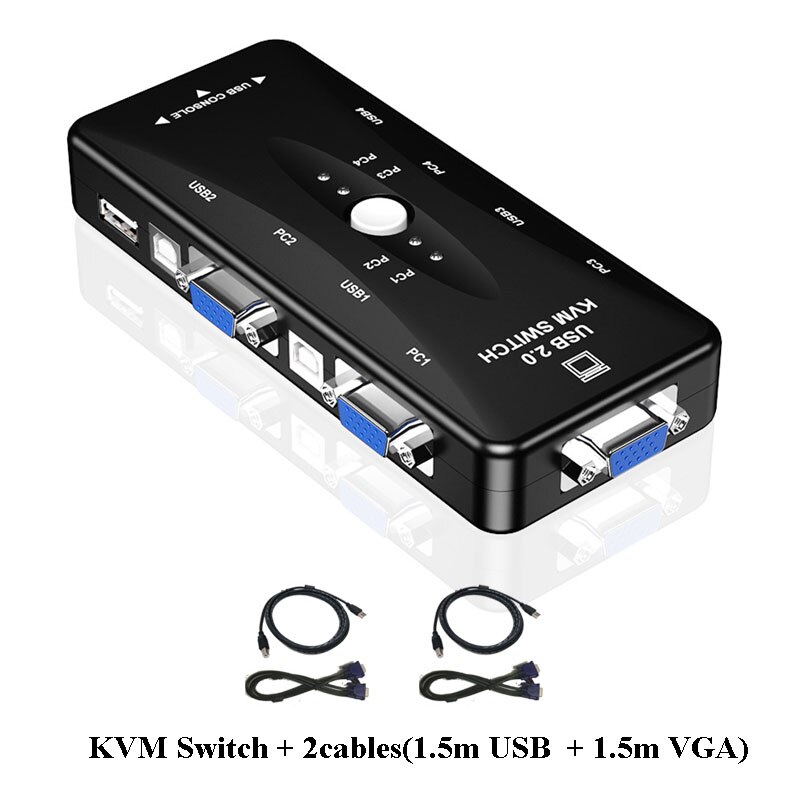 Kvm 4 Poorten Delen Printer Monitor Usb Splitter Vga Spliter Printer Spliter Kvm Switcher Handmatige Schakelaar: KVM-Switch 2cables