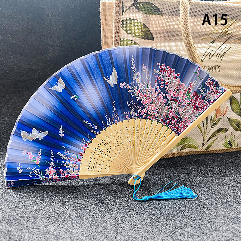 Chinese Japanese Pattern Vintage Flower Butterfly Silk cloth Folding Fan Art Craft Home Decor Ornament Dance Hand Fan Fan: Clear