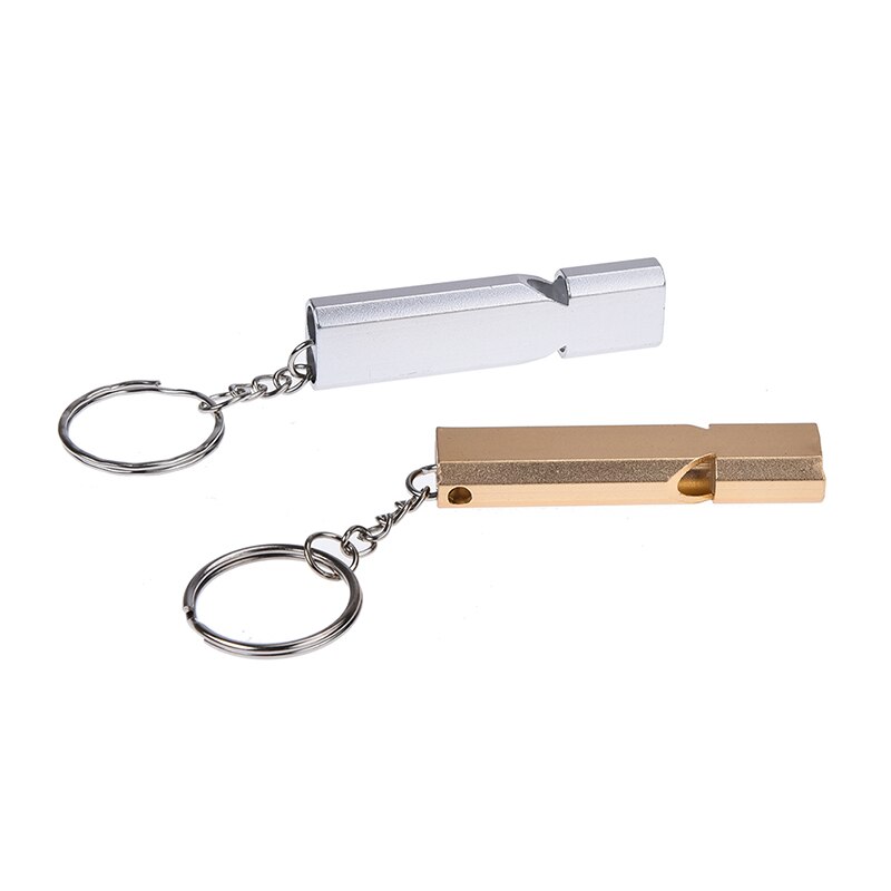 Double-frequency Gold/Sliver Emergency Survival Whistle Keychain Aerial Aluminum Alloy Camping Hiking Accessory Tool 5.6 x 1 cm