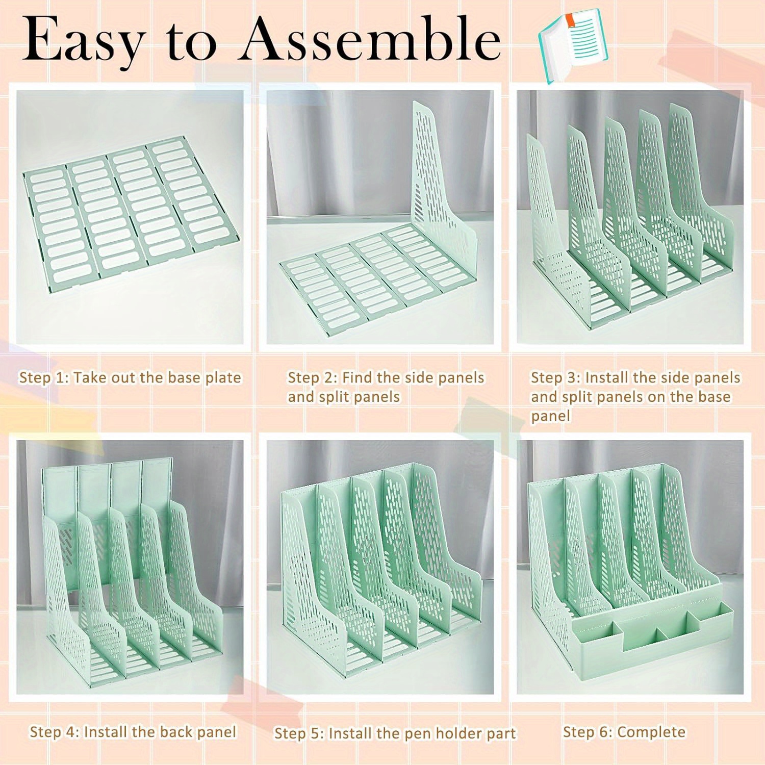 4 Packs Plastic Desk Organizer File Folder, Desktop Magazine Holder, Office File Sorter Rack, Vertical File Dividers