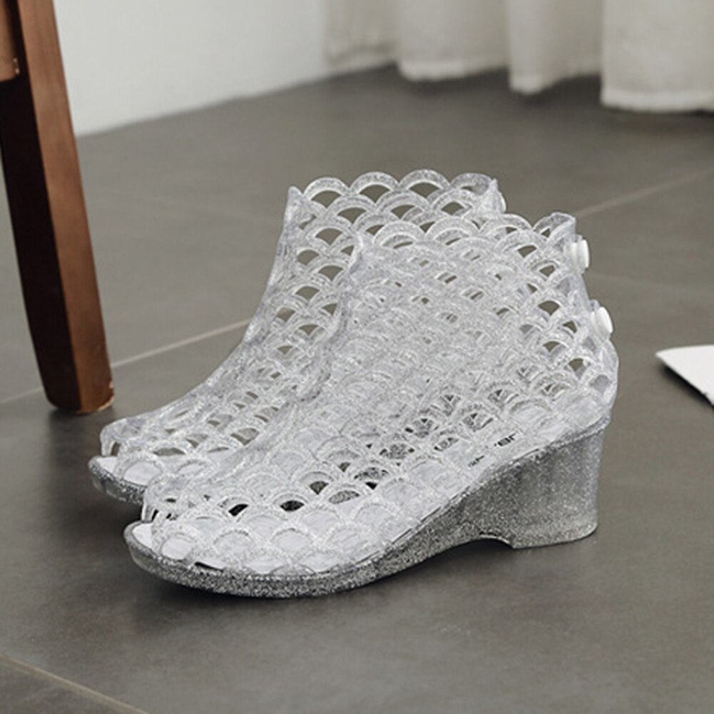 Dames blingbling sandalen open teen holle mesh casual slip op hoge hakken jelly schoenen zomer dames fishmouth sandaal