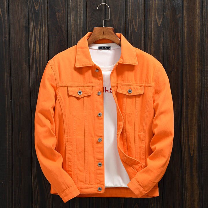 Mcikkny Men Casual Denim Jackets Coats Spring Loose Style Jeans Jackets Male Solid Color: oangle / XXXL