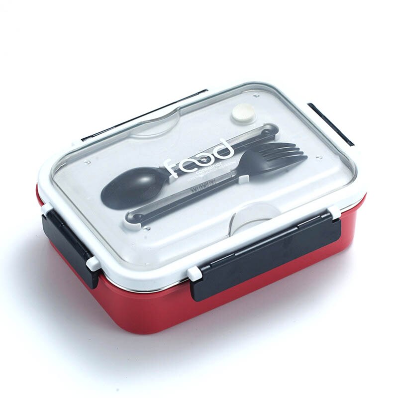 304 stainless steel sealed non-flavored divided lunch box lunch box office worker student lunch box with tableware: Red / 2
