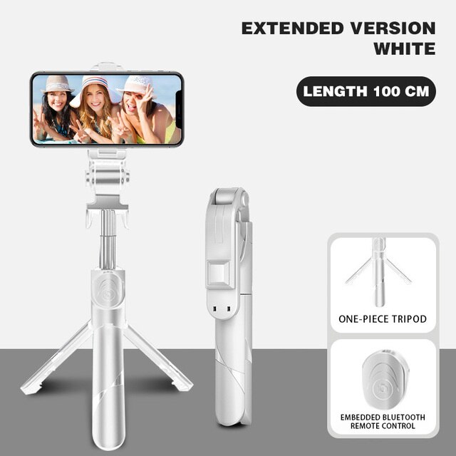 5 In 1 Selfie Stick Handheld Monopod Sluiter Opvouwbare Statief Met Licht Invullen Bluetooth-Compatibel Statief Voor Telefoon Ios android: white-100cm