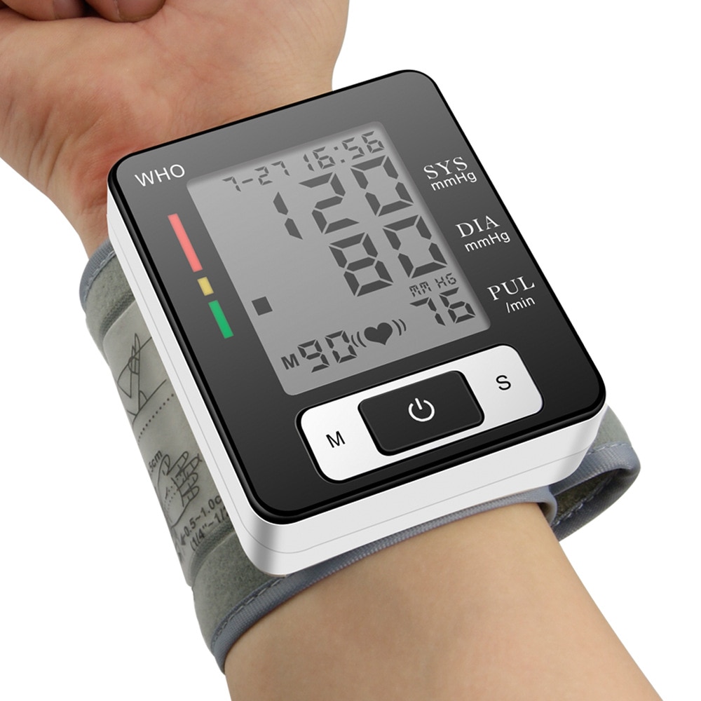 Draagbare Healt Druk Automatische Tonometer Pols Bloeddruk Monitor Digitale Precieze Zorg Thuis Bloeddrukmeter Lcd
