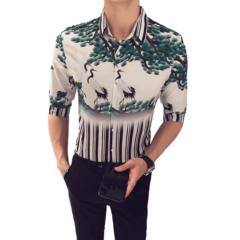 Skjorta herr sommar personlighet tryckta kortärmade skjortor män casual plus size strand hawaiisk kort skjorta