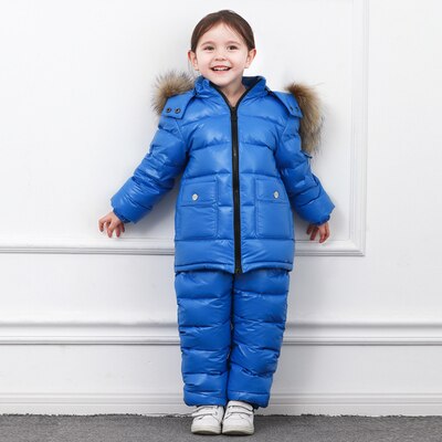-30 ℃ rosja zimowa kurtka narciarska dla dziewczynek chłopcy płaszcze odzież wierzchnia ciepłe kaczki dół dzieci chłopiec ubrania: Niebieski / 24M