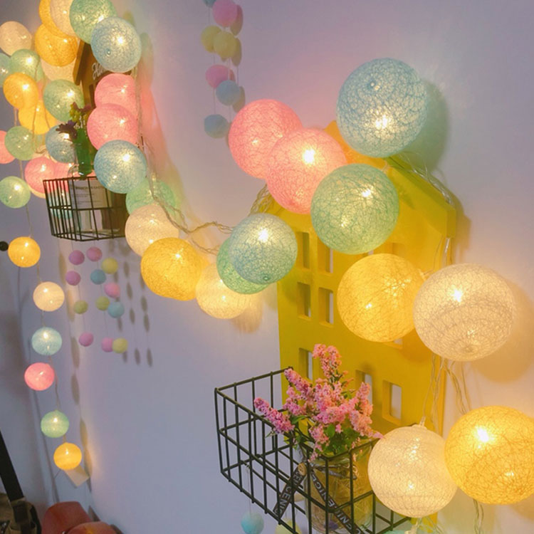 Guirnalda de luces LED de 20 bolas de algodón, decoración navideña para el hogar, dormitorio, luces Led de colores de 4cm, decoración para de boda y vacaciones: Color blanco cálido / 11-15 W