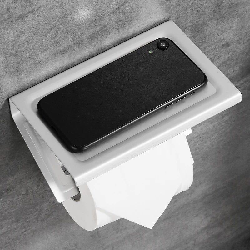 Aluminum Bathroom Paper Mobile Phone Holder with Shelf Bathroom Toilet Paper Towel Rack Roll Holder Bathroom Tool