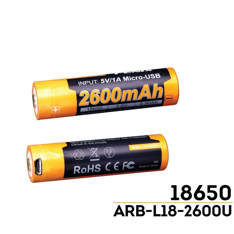 1 STUKS Fenix ARB-L18-2600U USB Oplaadbare Li-Ion 18650 Batterij Fenix 18650 Oplaadbare Batterij voor-en achterkant Fenix ARB-L1