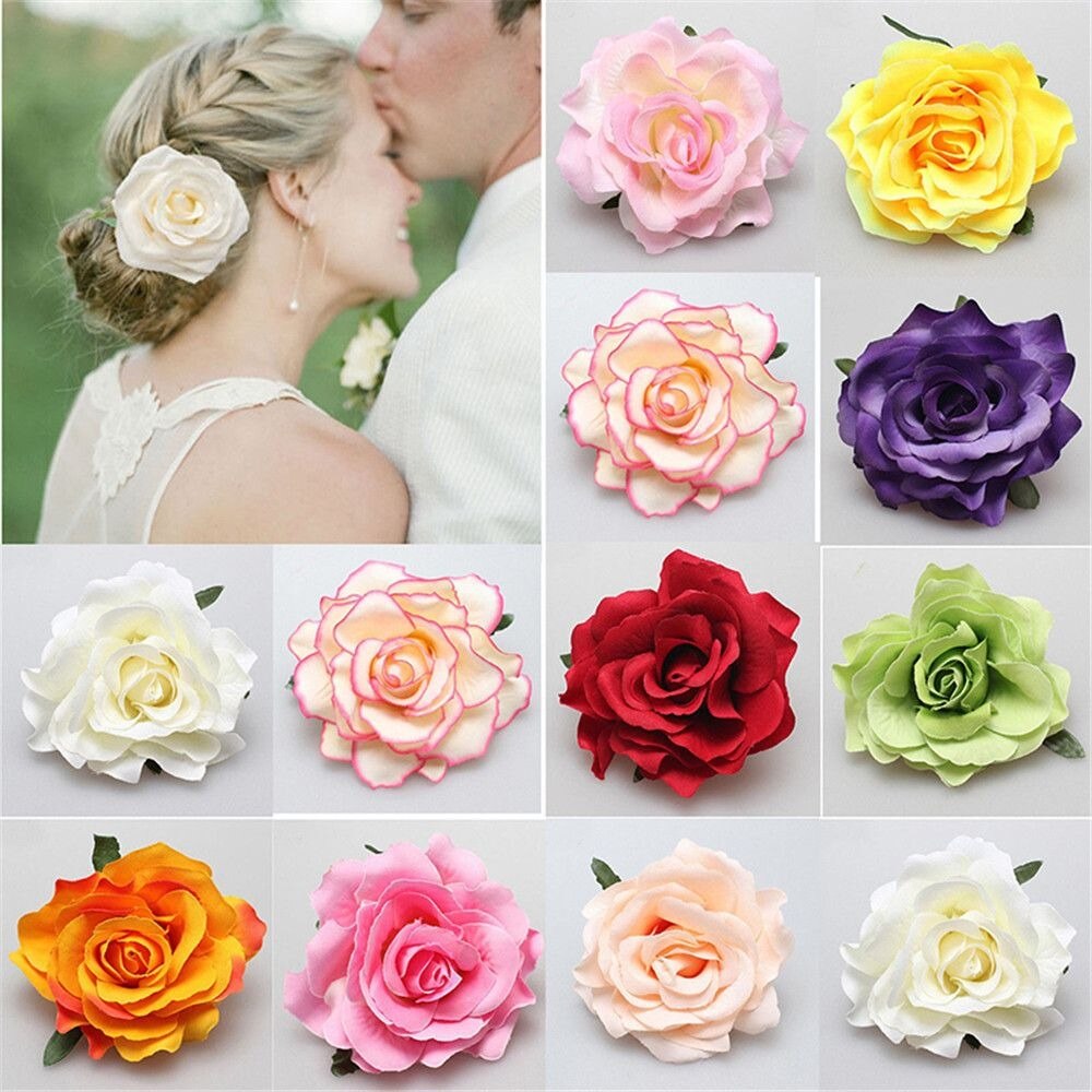 1pc offre spéciale bricolage coiffure cheveux accessoires pour mariée mariage flocage tissu rouge Rose fleur épingle à cheveux pince à cheveux fleur chapeaux