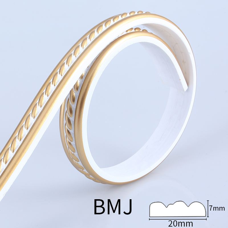 3d pvc väggklister linje ram trim mjuk pvc dekorativ linje kantstång: Vitguld -5m