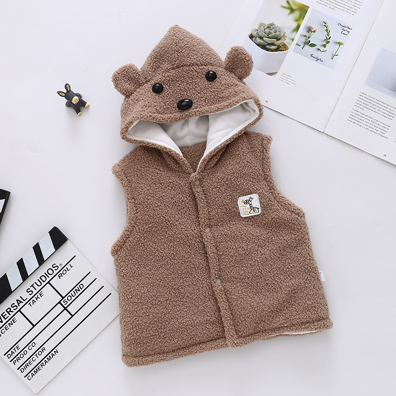 Baby jongens meisjes hooded vest Katoen dikke peuter twee-tone Vest herfst winter lente warm baby kinderen kids kleding 6-24M: Khaki -Teddy / 6m