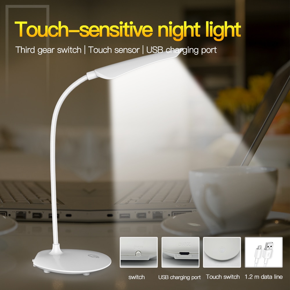 16 LEDS Helderheid 360 graden Foldabing USB Oplaadbare Touch Sensor Tafel LED Lamp 3 niveau Dimbare Reading Study Desk light