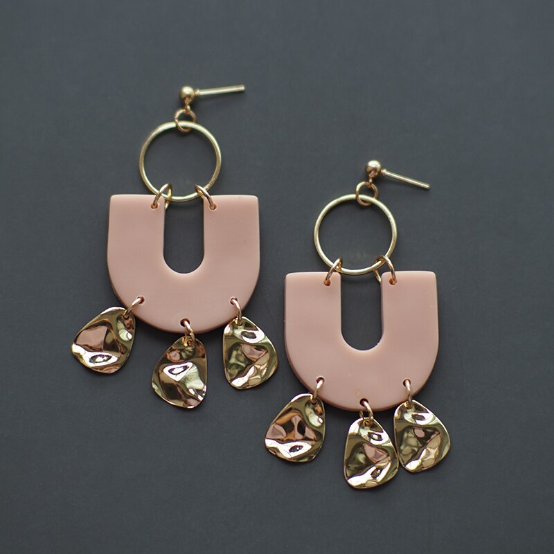 Handmade Gold Foil Abstract Pattern Polymer Clay Earrings Geometric Dangle Pendant Statement Art Earrings