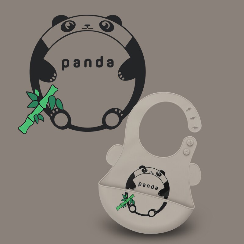 Weiche Silikon Fütterung Bib Wasserdicht Einstellbare Snaps Cartoon Baby Lätzchen Für Säuglinge Und Kleinkinder Mit Lebensmittel Catcher Tasche: panda
