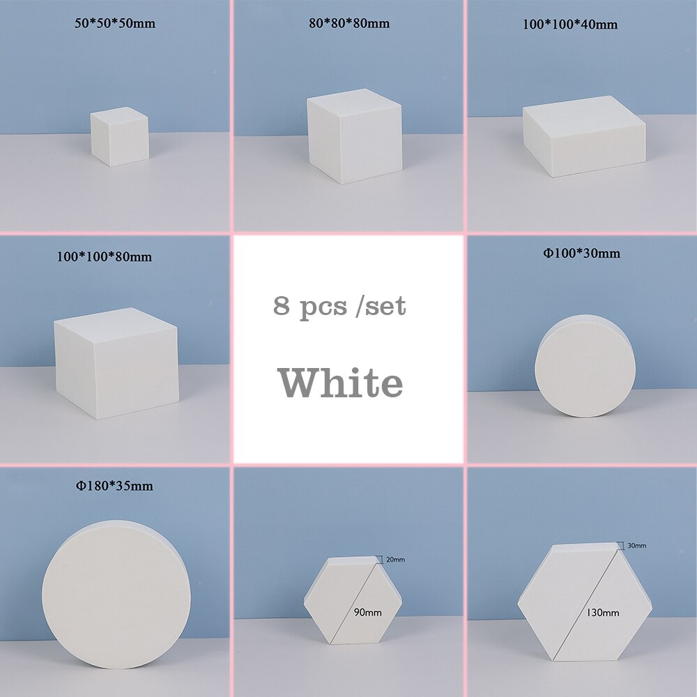 Photo Background Shoot Props Hard Foam Cubes Set Photography Decoration Studio Fotografia for Food, Drink, Jewelry, Cosmetics: White 8pcs