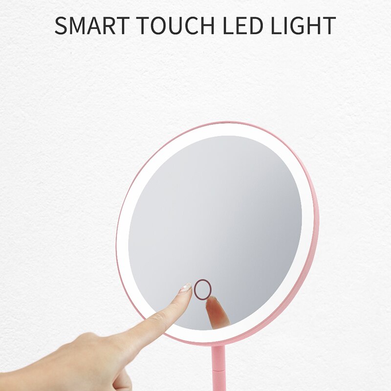 LED Makeup Mirror with Ring Light HD Vanity Mirrors Smart Touch Control Illuminated Stand Up Desk Table Mirror USB Charge