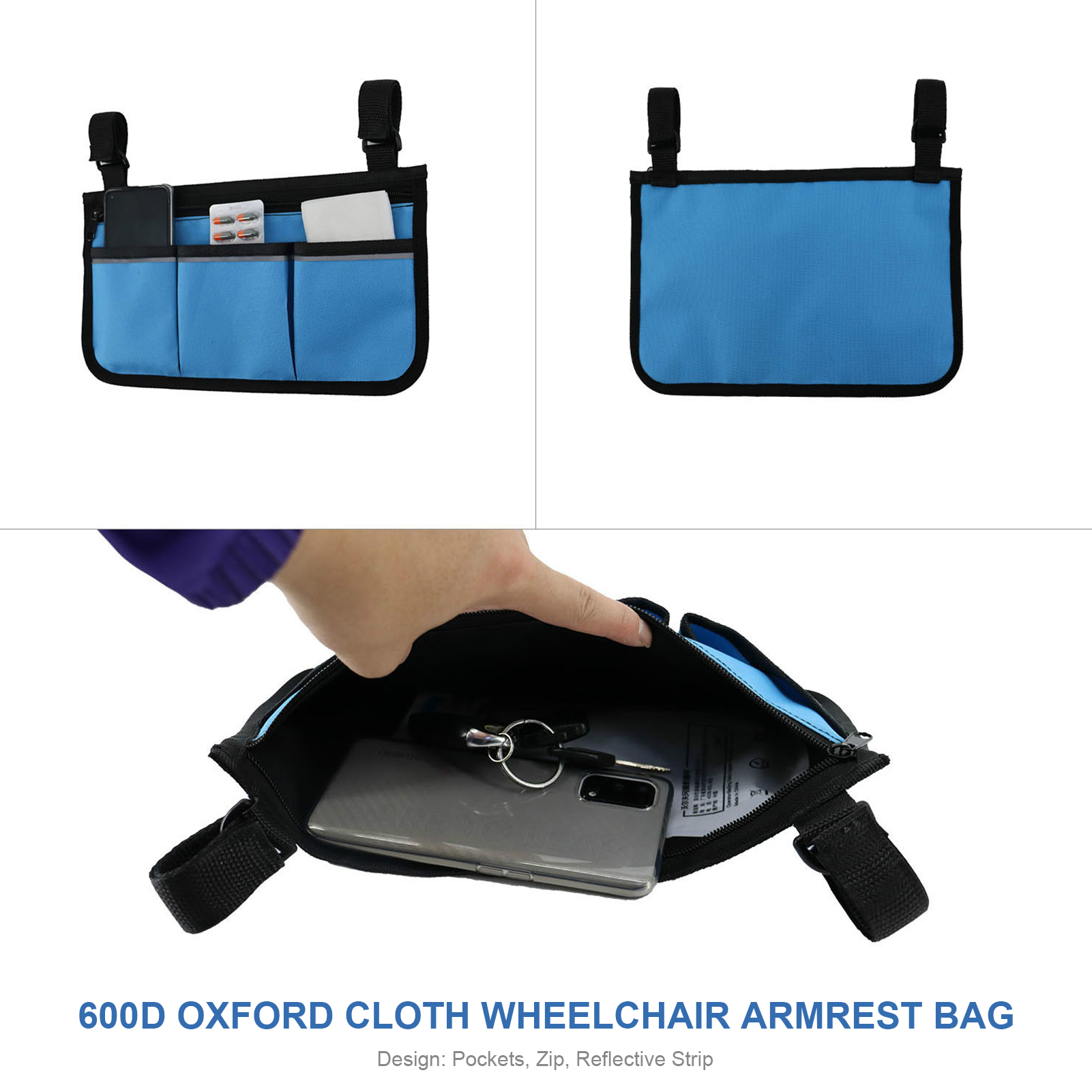 Rollstuhl Tasche mit Taschen Reflektierende Streifen Armlehne Seite Taschen Elektrische Rollstuhl Mobilität Rolle gehen Rahmen Lagerung Beutel