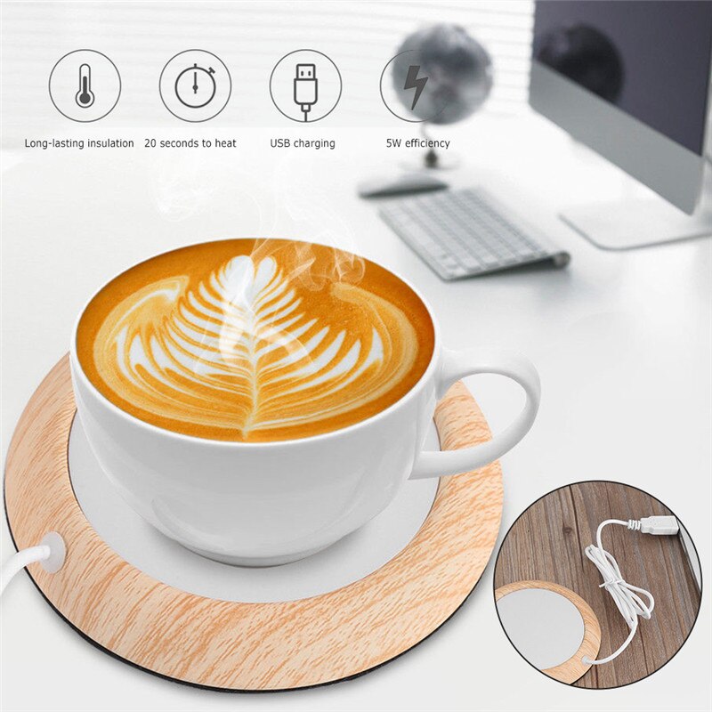 Taza de grano de madera USB portátil calentador de calor taza para bebidas estera mantener la bebida calentador tazas posavasos Oficina