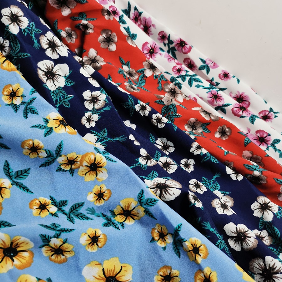 Chiffon stof op crêpe bedrukte chiffon bloemen bedrukt diy naaidoek materiaal chiffon jurk stof