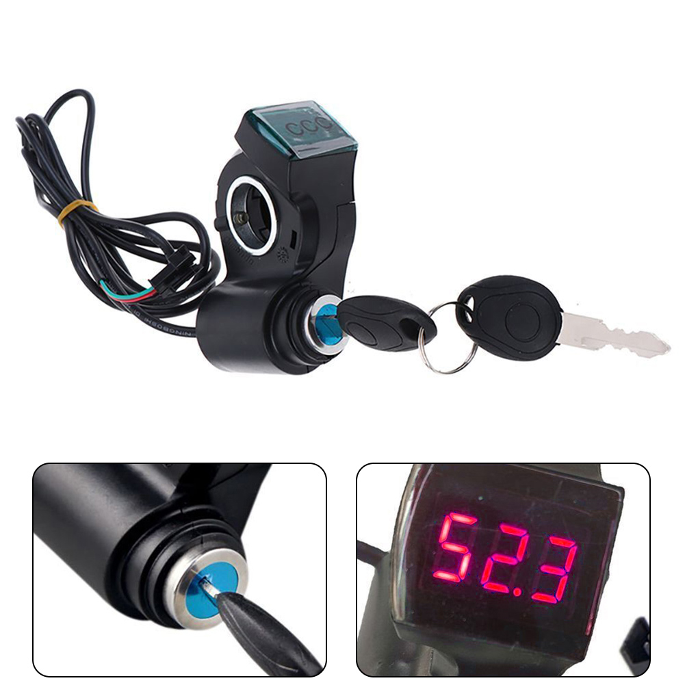 E-bike Power Switch Lock Display Thumb Throttle With Key 12V-84V Electric Scooter Handlebars Ignition Switch Key Power Lock