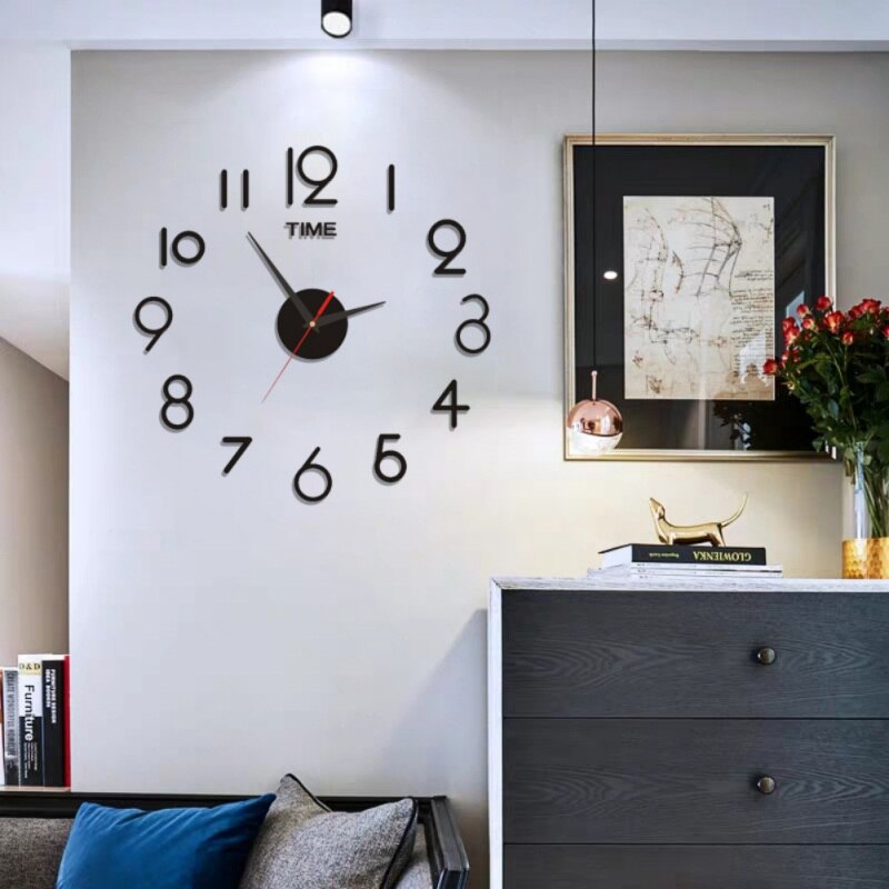 Diy Giant Wandklok Eenvoudige Modern Diy 3D Spiegel Effect Grote Arabische Aantal Sticker Home Decoratie Muur Horloge