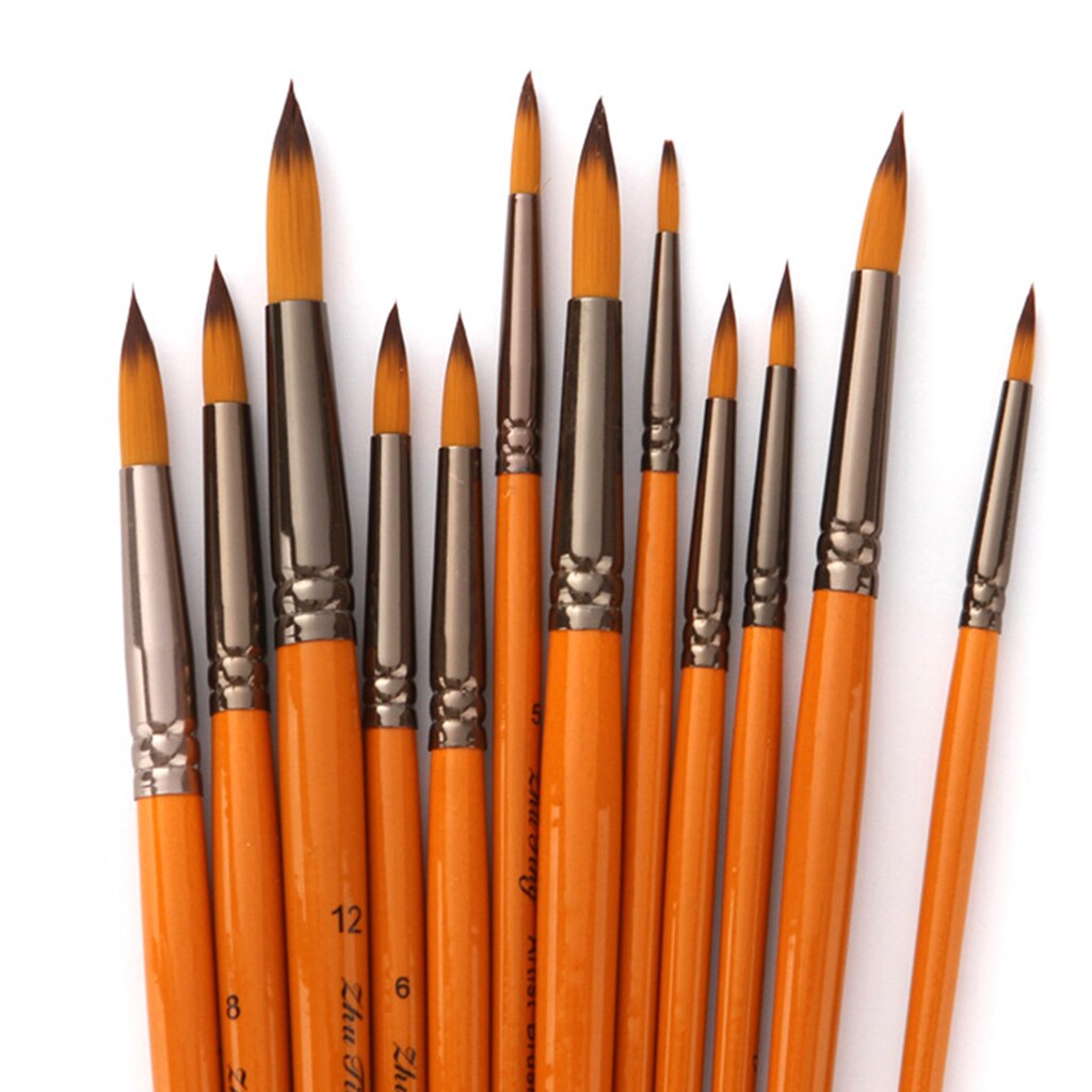 Pinceles redondos de acuarela de pelo de Nylon de 12 Uds para acuarelas/acrílicos/tintas/pinturas al óleo