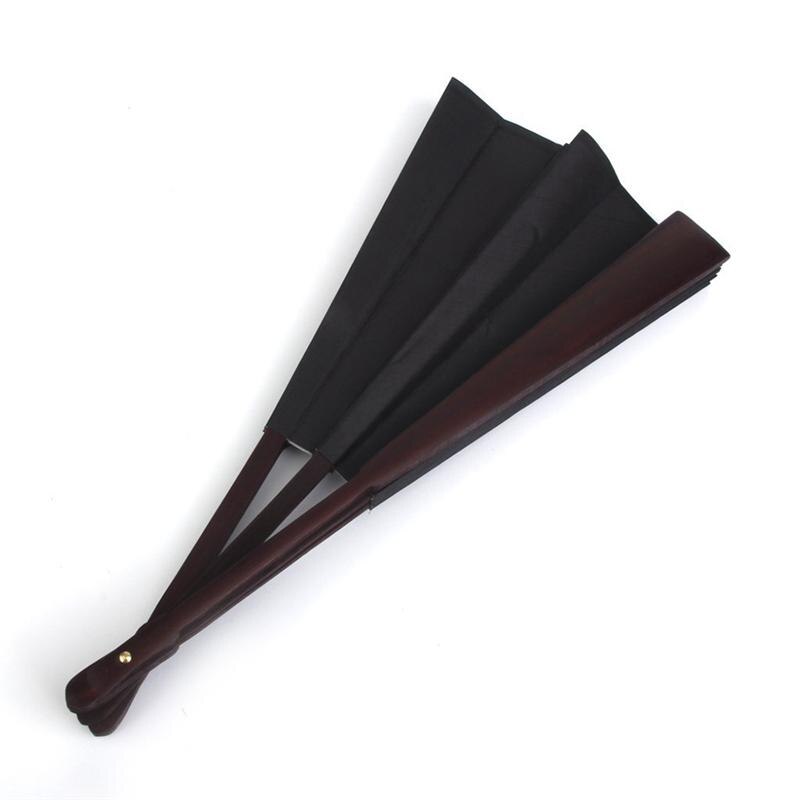 Men Folding Bamboo Blank Hand Fan Wedding Party (Black)
