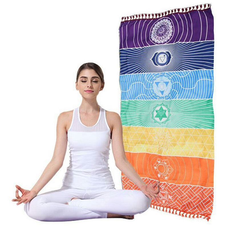 ! Single Rainbow Chakra Tapestry Towel Carpet Mandala Boho Stripes Travel Yoga Mat Outdoor Mats 150x70cm/100x45cm