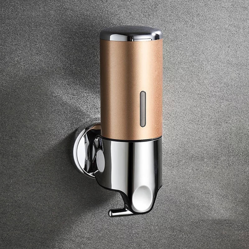 500ml badeværelses sæbe dispenser vægmonteret selvklæbende shampoo beholder håndpress klar flydende lotion enkelt slot opbevaring: 500ml-1