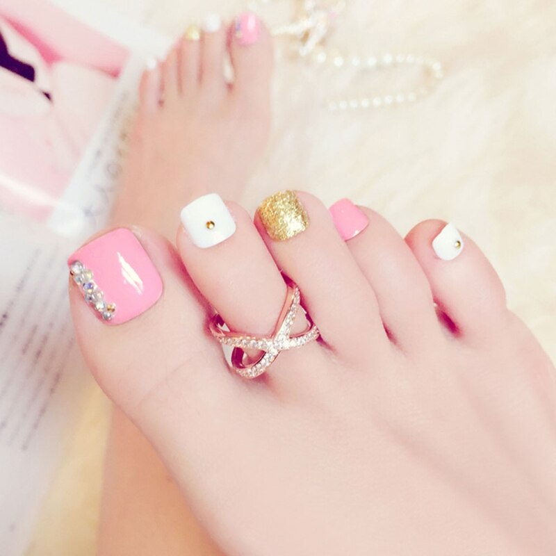 24 stuks Pro Voet Valse Nail Tips Rhinestone Nep Tenen Nagels Teen Art Tool J59