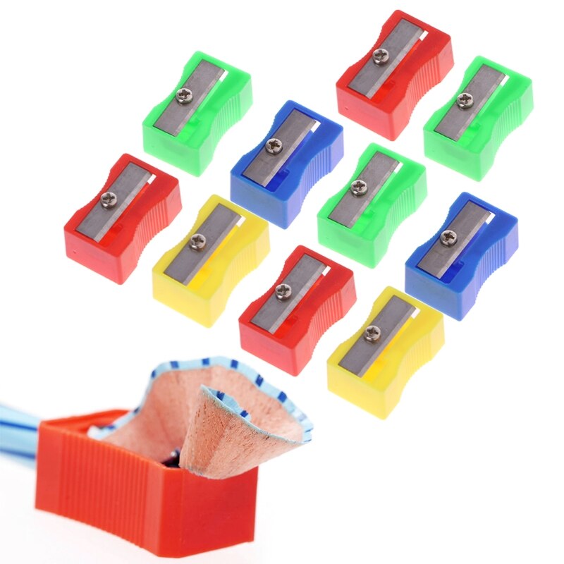 10Pcs Plastic Single Hole Pencil Hand-held Sharpener School Office Stationery