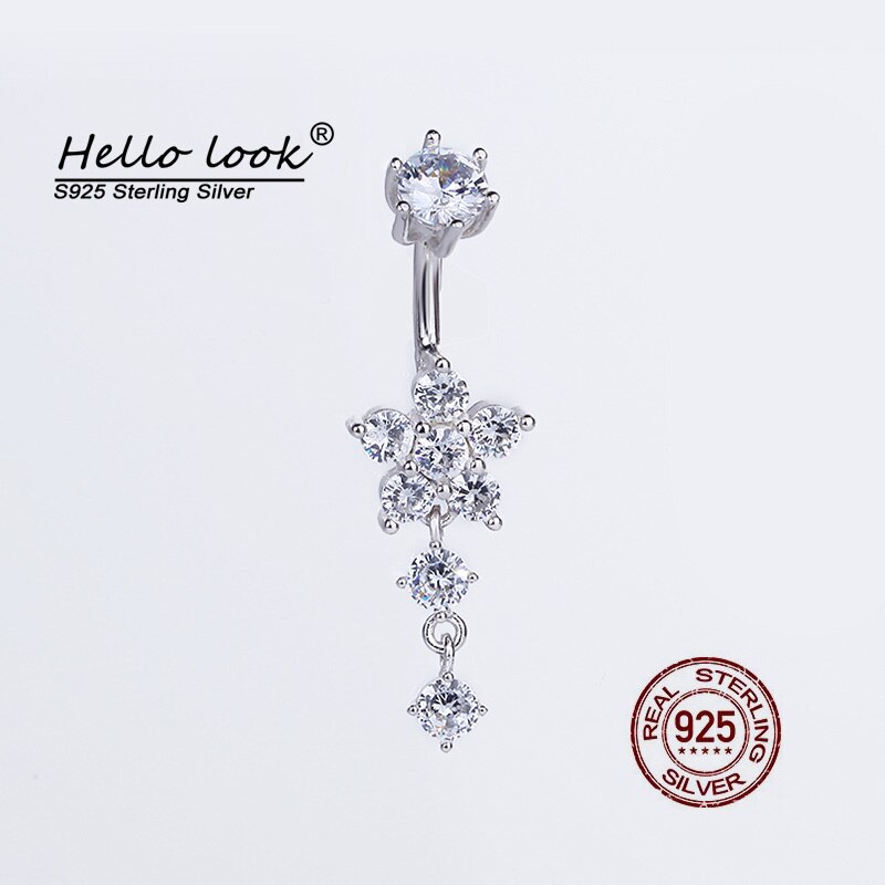 HelloLook – Piercing pour le ventre en argent Sterling 925, anneau de nombril en Zircon à fleurs, bijoux de luxe pour mariage