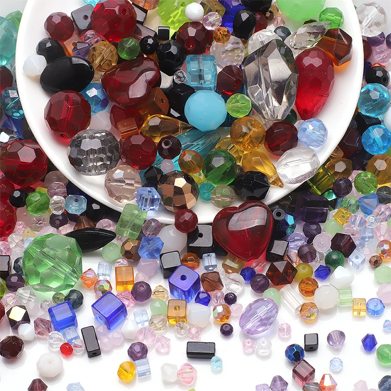 Cuentas de cristal con forma de tamaño mixto, cuentas de vidrio facetadas multicolores, cuentas espaciadoras sueltas para fabricación de joyería, collar de pulsera DIY: Rosa