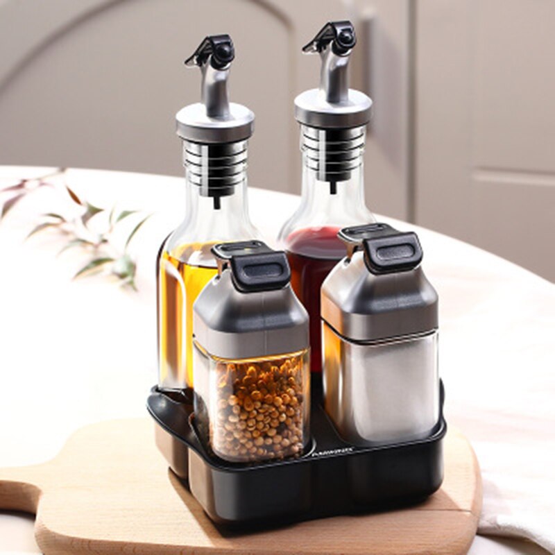 Kjøkken krukker for krydder roterende glass cruet krydder krukke sett bbq pepper salt shakers paprika flaske kjøkken oppbevaringsstativ krukke