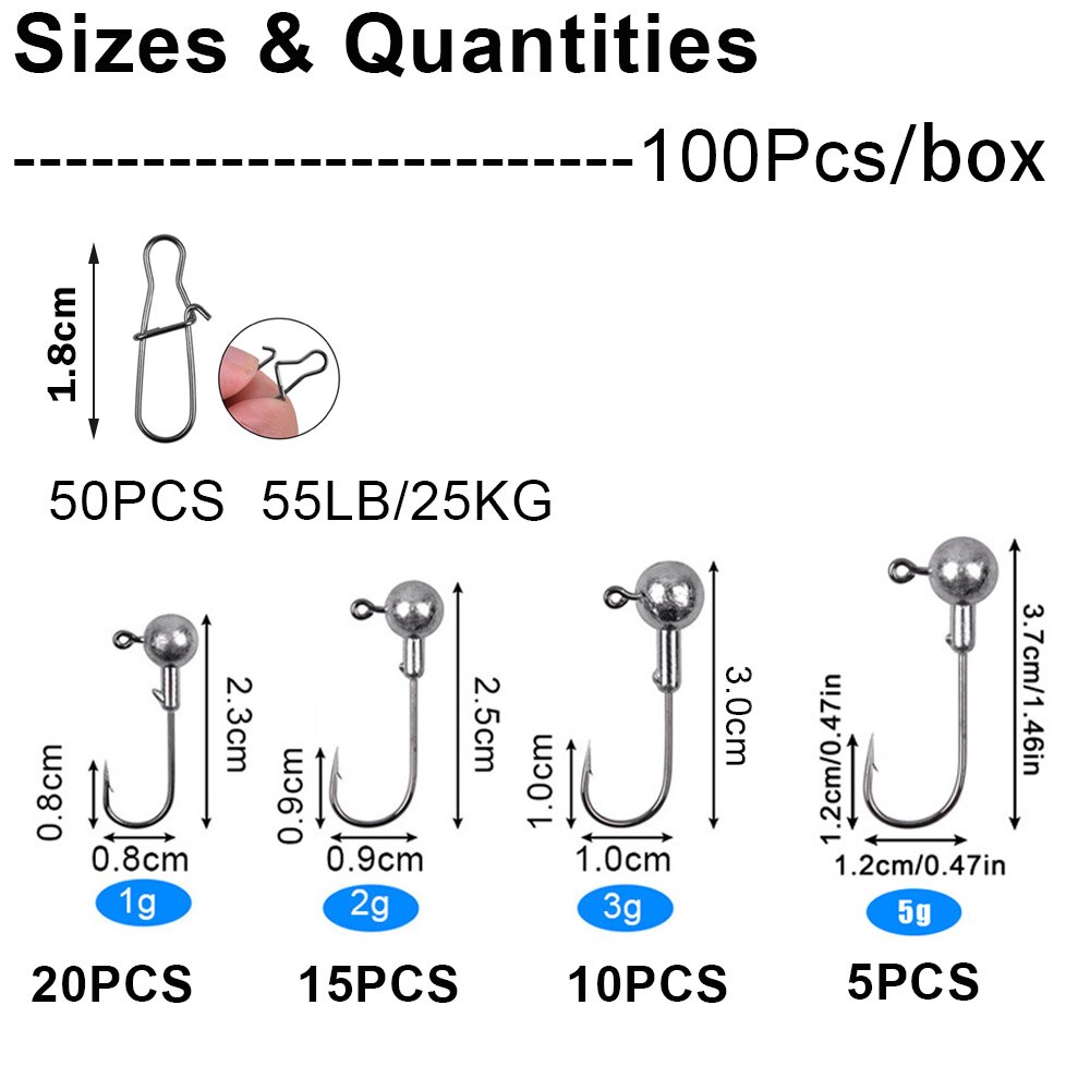 100/58/20Pcs Lead Jig head Crank Fishing hooks Jigging head Soft worm bait Trout Bass Leader Jigs Rig Saltwater Barbed Fishhooks