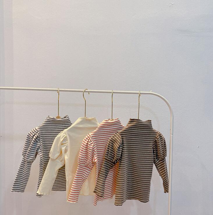 2020 nuove Ragazze A Strisce MAGLIETTA Del Manicotto di Soffio della camicia di Autunno del Cotone di Modo Delle Ragazze del manicotto Pieno Top 2-7 anni QV111